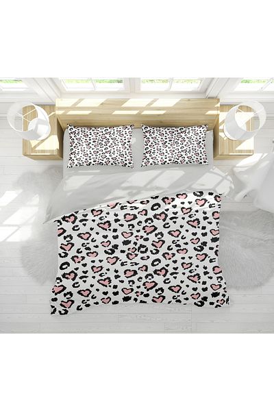 Erays Home Set cuvertură dublă cu imprimeu digital 3D cu tematică leopard alb