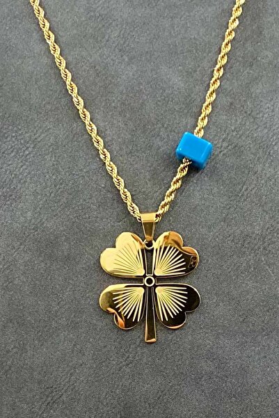 Genel Markalar Altın Kaplama Dört Yapraklı Yonca Ve Geçmeli Mavi Küp Tasarım ...