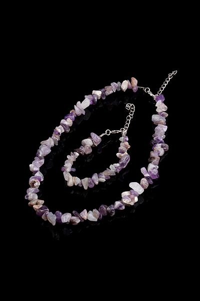 Taşmeran Amethyst Broken Natural Stone Bracelet-necklace Set Tky0275