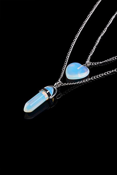 Opal Natural Stone Nail-hearted Couple Valentine Necklaces Tky0290