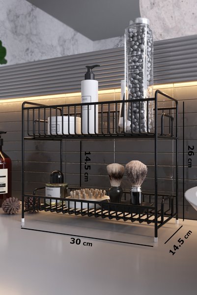boz concept home Countertop Shelf 2 Tiers Black Metal Bathroom Kitchen Basket Spice Rack Organizer