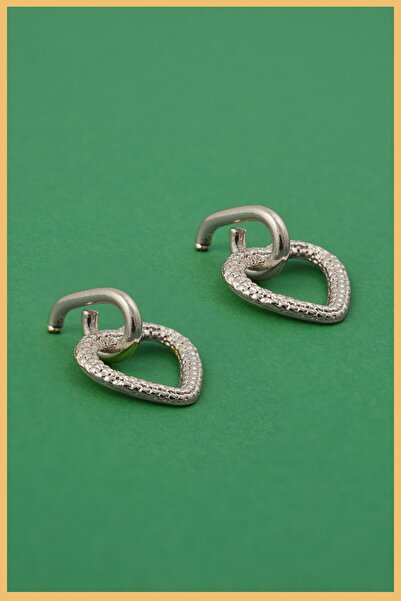 AURRARİ Gümüş Kaplama Desenli Sallantılı Kalp Küpe