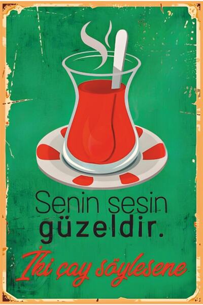 Hayat Poster Senin Sesin Güzeldir Iki Çay Komik Duvar Yazıları Retro Ahşap Po...