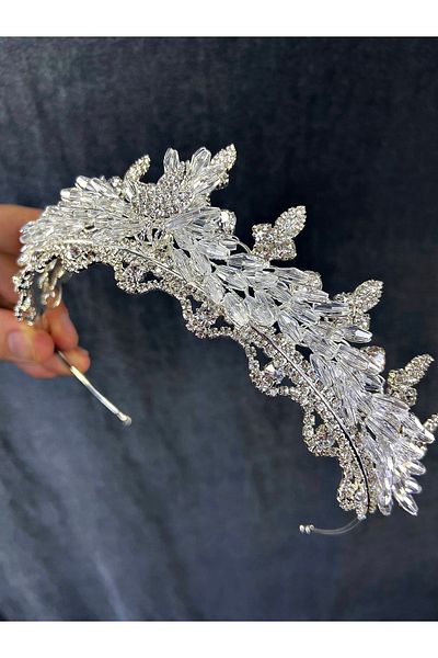 Bride Aksesuar Dünyası Νυφικό Αξεσουάρ Μαλλιών Ασημένιο Κρυστάλλινο Μοντέλο Marvel Henna And Bridal Crown – Crown – Ta