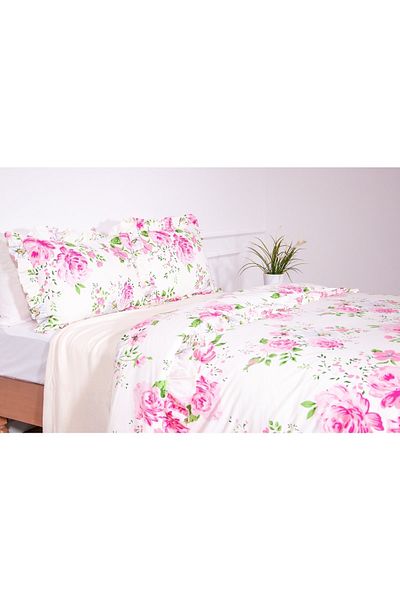 makiteks Maki 240x220 cm King Size Lamus - 100% bumbac, husă de pilota cu volane și cusături ornamentale și 2 fețe de pernă