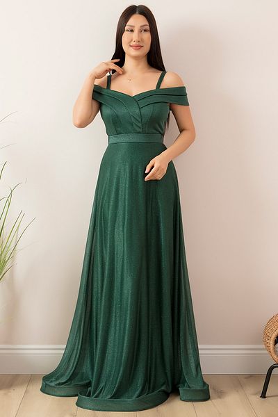 PULLIMM Strappy Glitter Tulle Long Evening Dress 13278