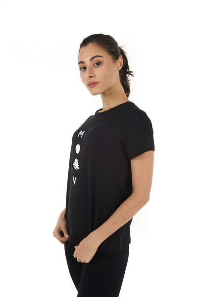 defys Γυναικείο μπλουζάκι με κοντό μανίκι με λαιμόκοψη με τύπωμα μαύρο