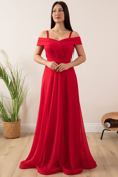 PULLIMM Rochie de seară lungă din tul cu sclipici cu bretele 13278