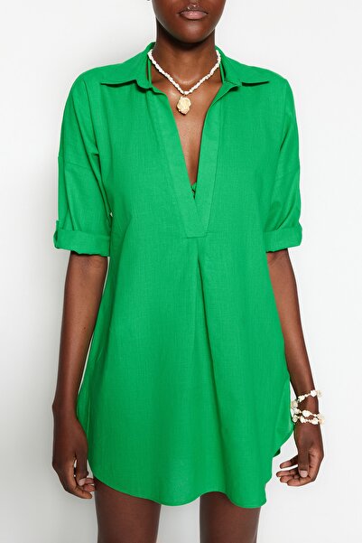 Trendyol Collection Zelené tkané bavlněné mini plážové šaty TBESS21EL3979
