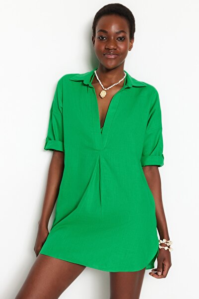 Trendyol Collection Zelené tkané bavlněné mini plážové šaty TBESS21EL3979