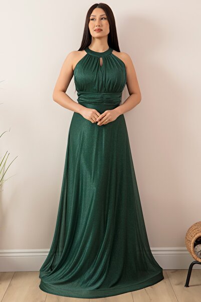 PULLIMM Βραδινό μακρύ φόρεμα C-Neck Glitter 13320