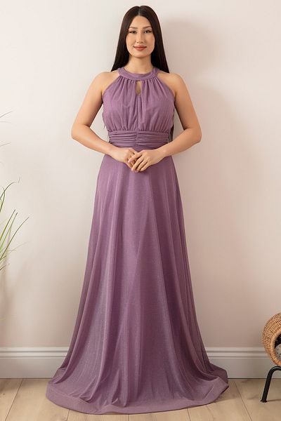 PULLIMM Rochie de seară lungă cu sclipici cu decolteu C 13320
