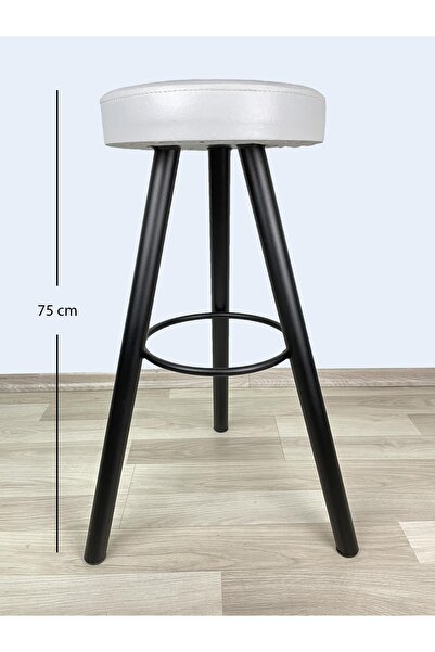 İREM Banco Bar Sandalyesi, Bar Taburesi 75cm Siyah Ayak Beyaz Deri Oturak