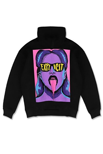 Sekizbiraltı Чорна оверсайз унісекс-худі з капюшоном - з принтом на спині