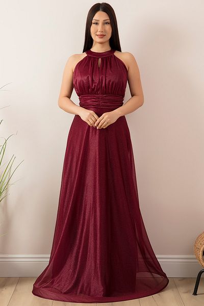 PULLIMM Rochie de seară lungă cu sclipici cu decolteu C 13320