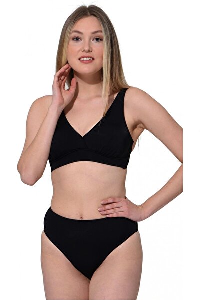 Swana Kadın Siyah Düz Kruvaze Bikini Takımı