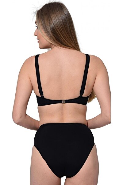 Swana Kadın Siyah Düz Kruvaze Bikini Takımı