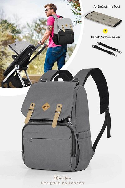 Kiwi حقيبة العناية بالطفل من Coolbag - حجرة حرارية، مقاومة للماء، مع وسادة - أنثراسايت