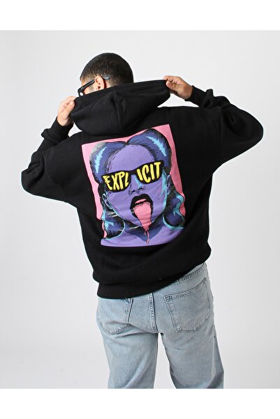 Sekizbiraltı Чорна оверсайз унісекс-худі з капюшоном - з принтом на спині