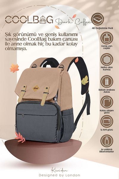 Kiwi حقيبة العناية بالطفل من Coolbag - حقيبة الأم ذات اللون الأنثراسيت السلمون مع حجرة حرارية ومقاومة للماء