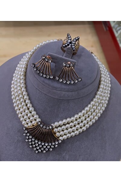 TMD AKSESUAR Kaburga Elmas Montürlü Inci Gerdanlık Kolye Küpe Yüzük