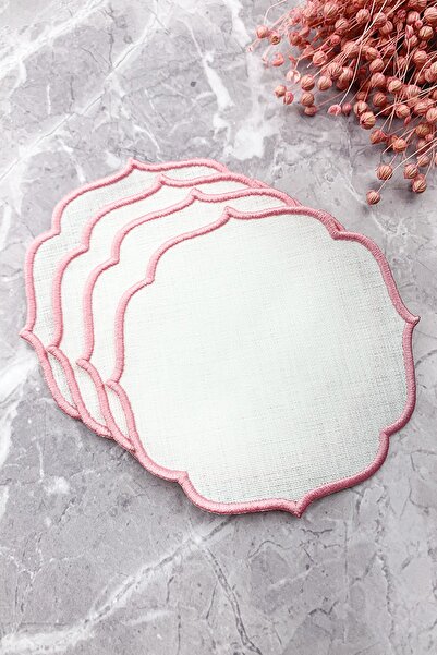 WEARE2 Șervețele de cocktail din 4 piese, cu efect de in, brodate, de culoare...