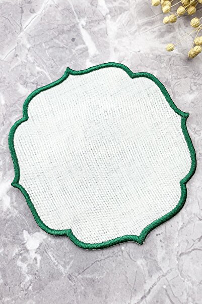 WEARE2 Yeşil Renkli Nakışlı Keten Efektli Kokteyl Peçetesi