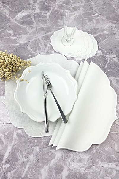 WEARE2 طقم مفرش أطباق مطرز باللون الأبيض ومنديل كوكتيل مكون من 8 قطع