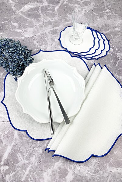 WEARE2 Μπλε Κεντητό Σετ 8 Τεμαχίων Αμερικάνικες Χαρτοπετσέτες και Χαρτοπετσέτ...