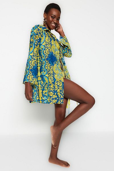Trendyol Collection Mini-Kimono und Kaftan aus 100 % Baumwolle mit ethnischem Muster und gewebten Quasten TBESS23KM00013