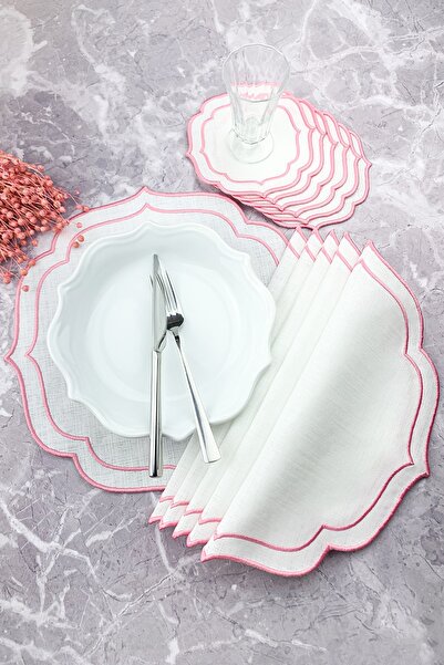 WEARE2 Pembe Renkli Çift Sargı Nakışlı 12 Parça Set Amerikan Servis Ve Koktey...