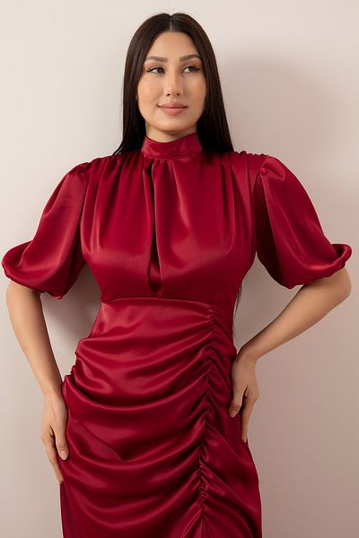 PULLIMM Chief Collar Slit Satin Dress 22-257