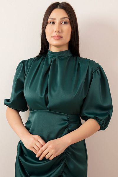 PULLIMM Chief Collar Slit Satin Dress 22-257