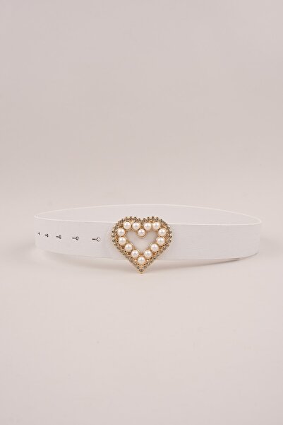 LİA KEMER Kadın Gold Kalp Incili Tokalı Kemer Bel Kemeri Ceket Kemeri Elbise ...