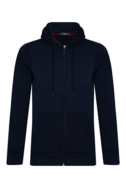 SÜVARİ Lacivert 3 Iplik Kapüşonlu Fermuarlı Sweat Hırka