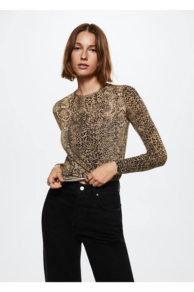 MANGO Woman Tricou cu mânecă lungă cu model