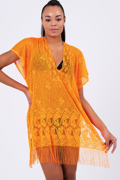 vawensea Orange Lace and Tasseled Women's Pareo