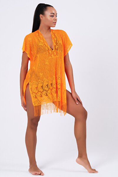 vawensea Orange Lace and Tasseled Women's Pareo