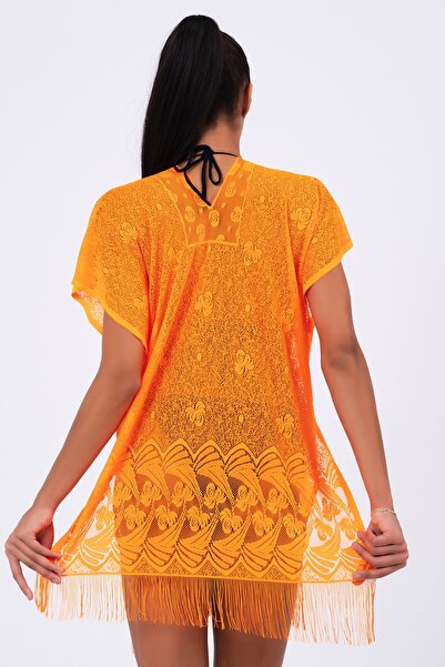 vawensea Orange Lace and Tasseled Women's Pareo