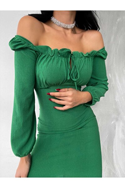 twomeey Rochie de damă, cu decolteu în U, cu dantelă, cu mânecă cu balon