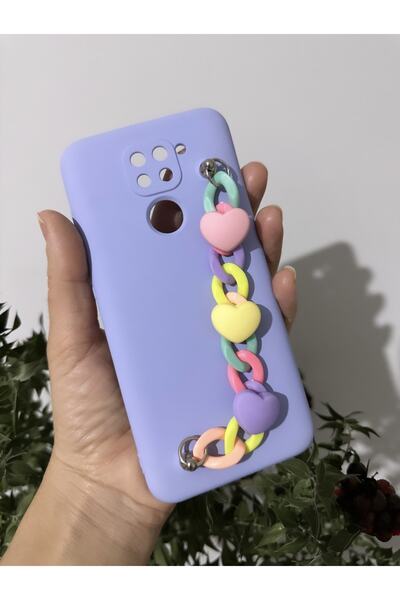 Aksesuarda Moda Xiaomi Redmi Note 9 El Geçmeli Kalp Zincirli Kılıf