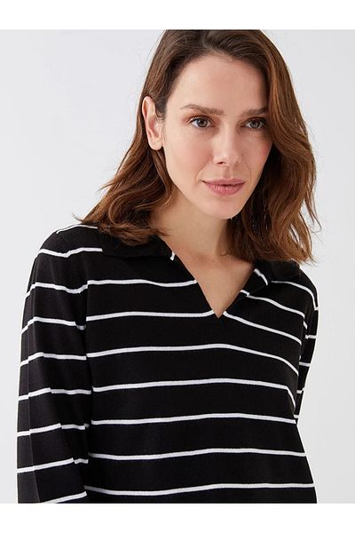 LC Waikiki Basic-Strickpullover mit Polokragen und Streifen und langen Ärmeln für Damen