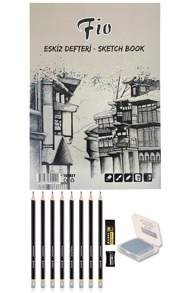 Tahtakale Hobi Sketch Book (sketch Book) A4 50 Yp Charcoal Drawing Set Dough Eraser
