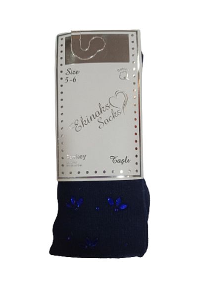 Ekinoks Girl's Stylish Stoned Scented Cotton Pantyhose Navy Blue