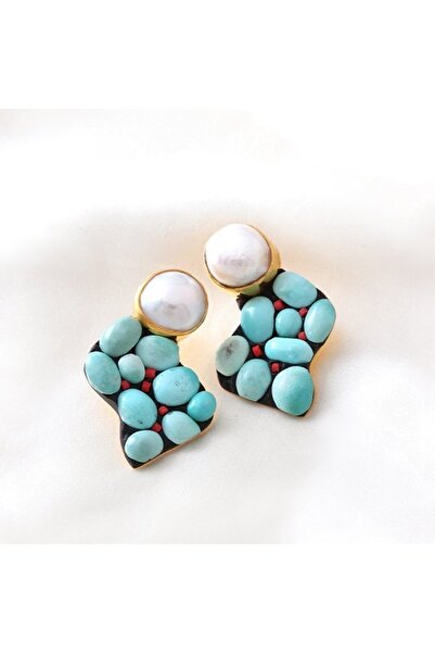 Haşimi Doğaltaş Firuze Ve Inci Doğaltaşlı Küpe