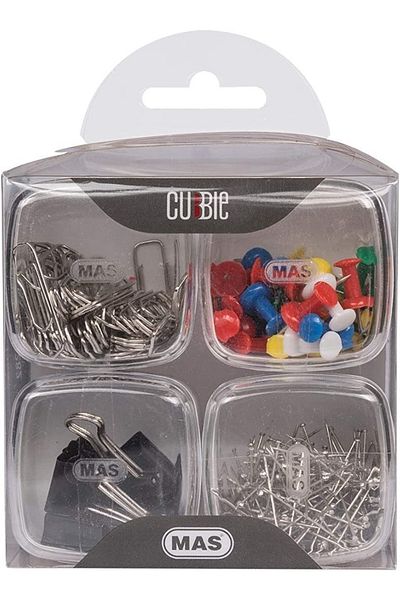 Mas Cubbie 4-Piece Office Set - Paper Clip + Bulk Needle + Map Nail + Pincer (clip)
