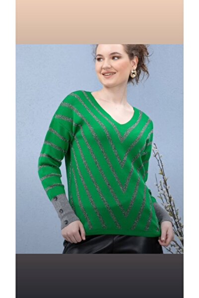 anne moda ankara Simli Işıltılı V Yaka Ince Triko Buluz