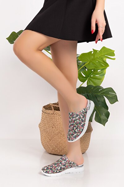 Nur Ortopedi Papuci ortopedici cu talpă confortabilă cu model de flori roz Sabo 1059