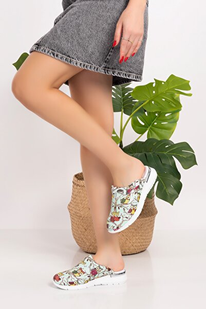 Nur Ortopedi Papuci ortopedici cu talpă confortabilă cu model bufniță verde apă Sabo 1053