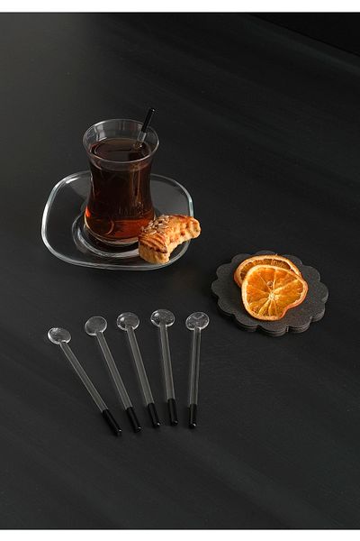 Milea 6-Piece Luxury Black Handle Glass Teaspoon Set